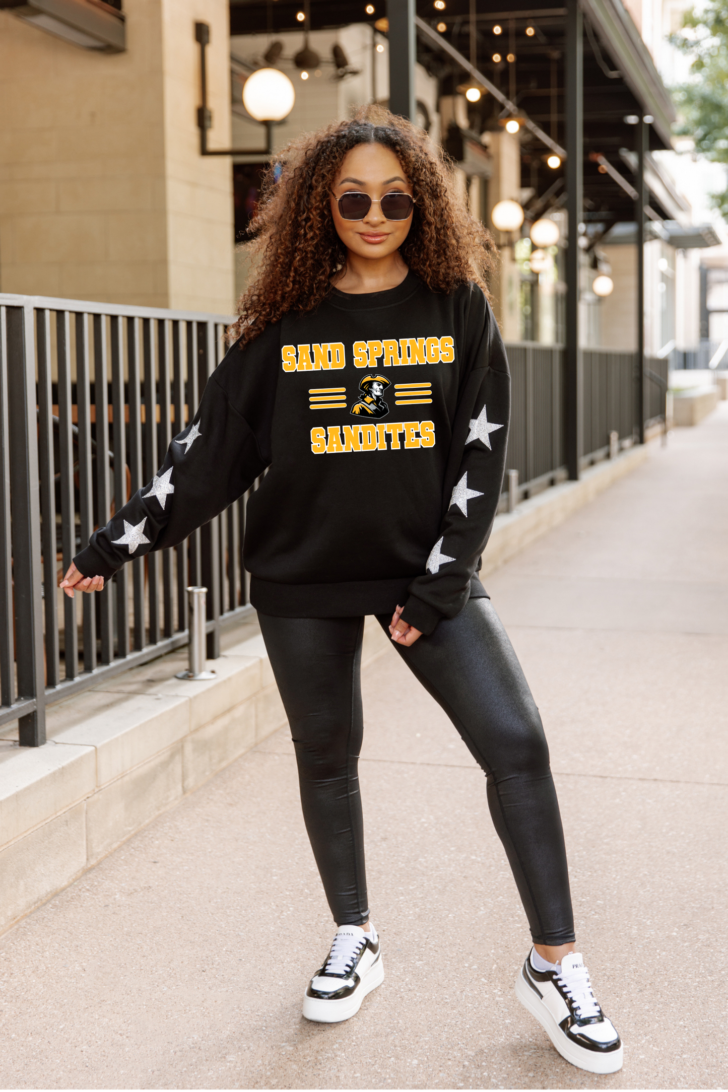 SAND SPRINGS SANDITES EMBELLISHED STAR SLEEVE CREWNECK SWEATSHIRT