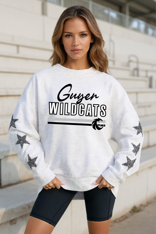 DENTON GUYER WILDCATS EMBELLISHED STAR SLEEVE CREWNECK SWEATSHIRT