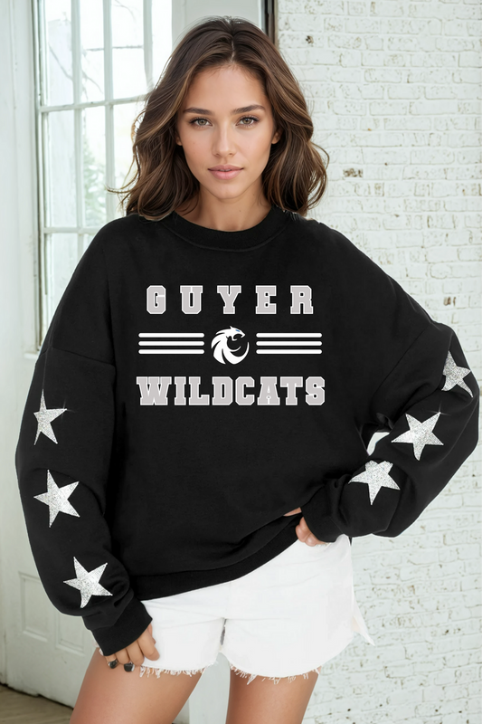 DENTON GUYER WILDCATS EMBELLISHED STAR SLEEVE CREWNECK SWEATSHIRT