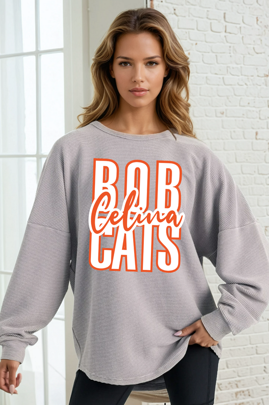 CELINA BOBCATS WASHED CORDED PULLOVER