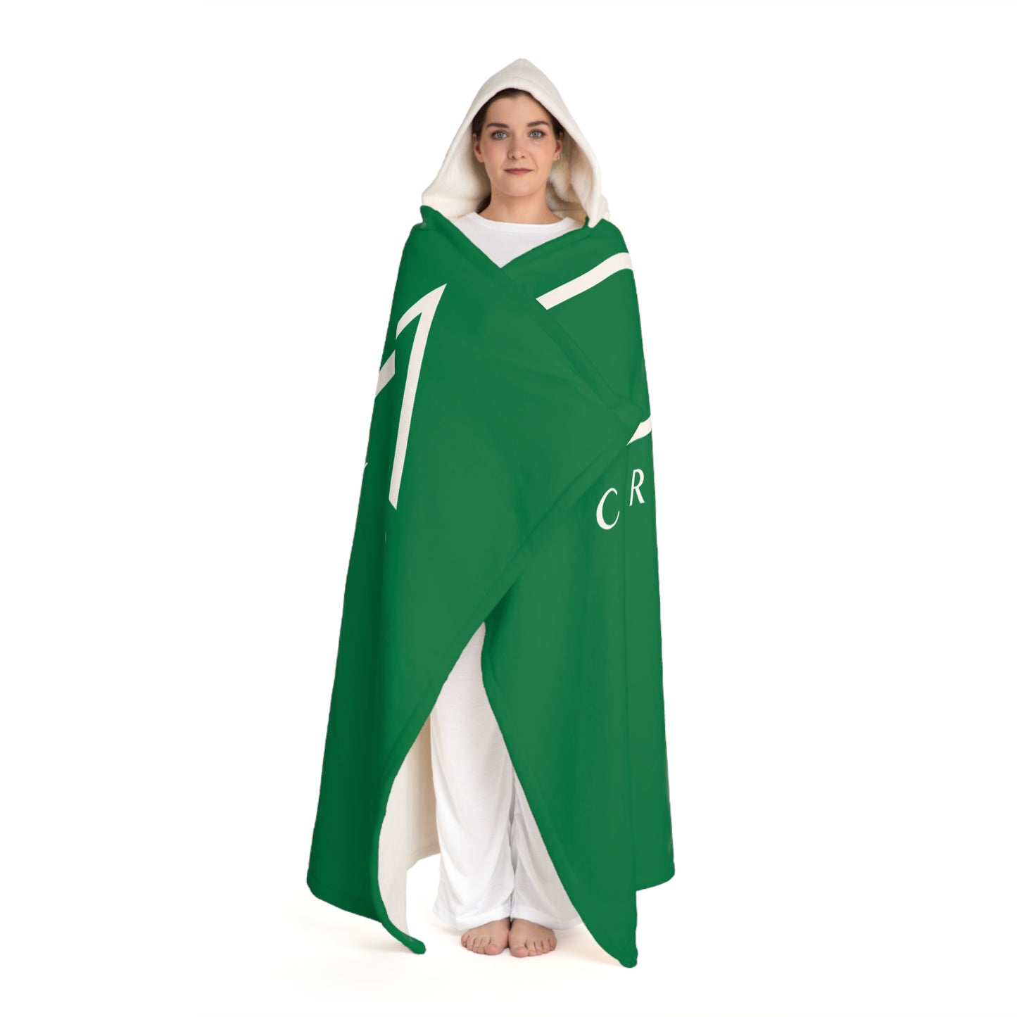Hooded Sherpa Blanket – Cozy Green Crest Fleece Throw
