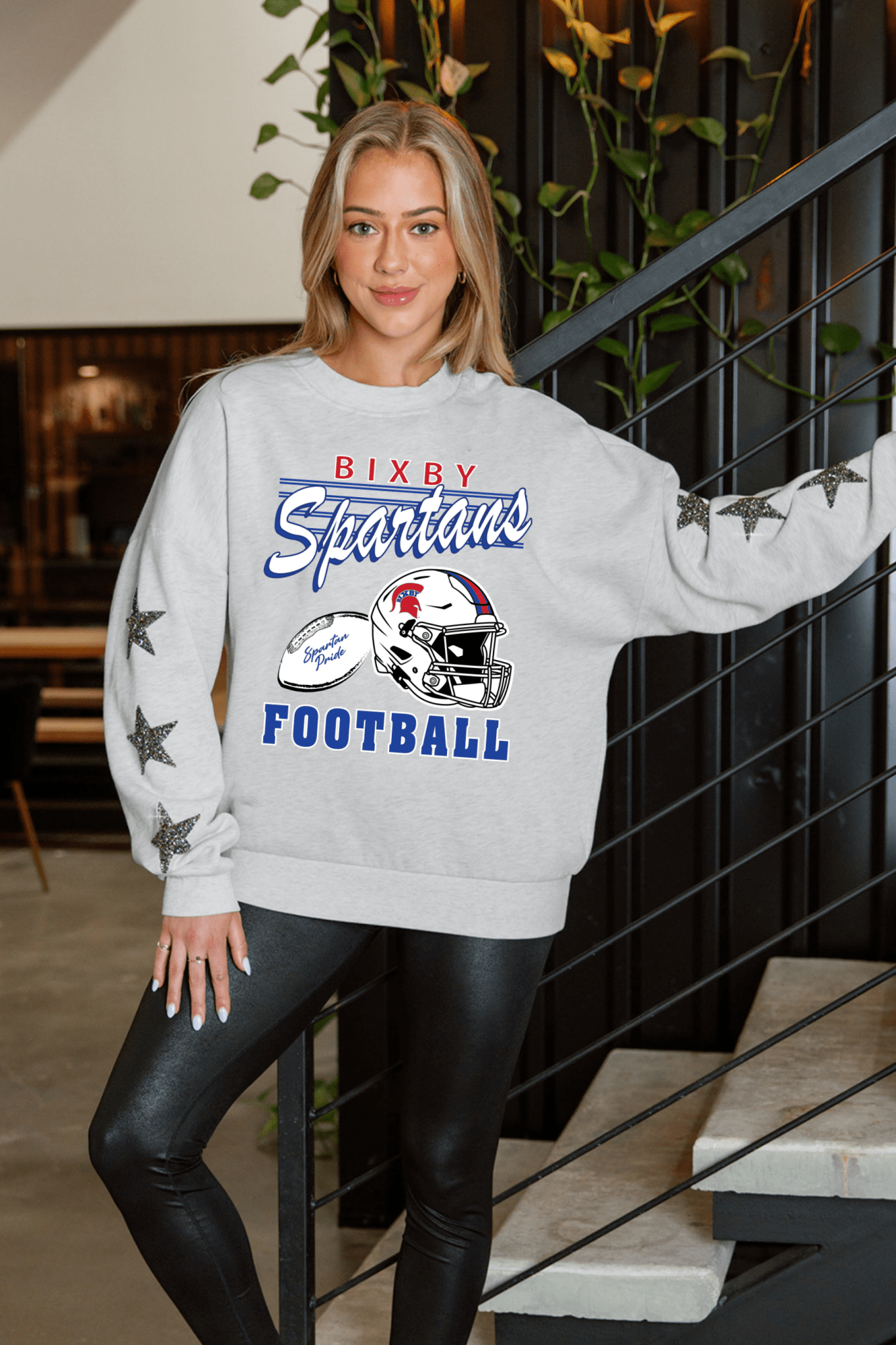 BIXBY SPARTANS EMBELLISHED STAR SLEEVE CREWNECK SWEATSHIRT - The Club