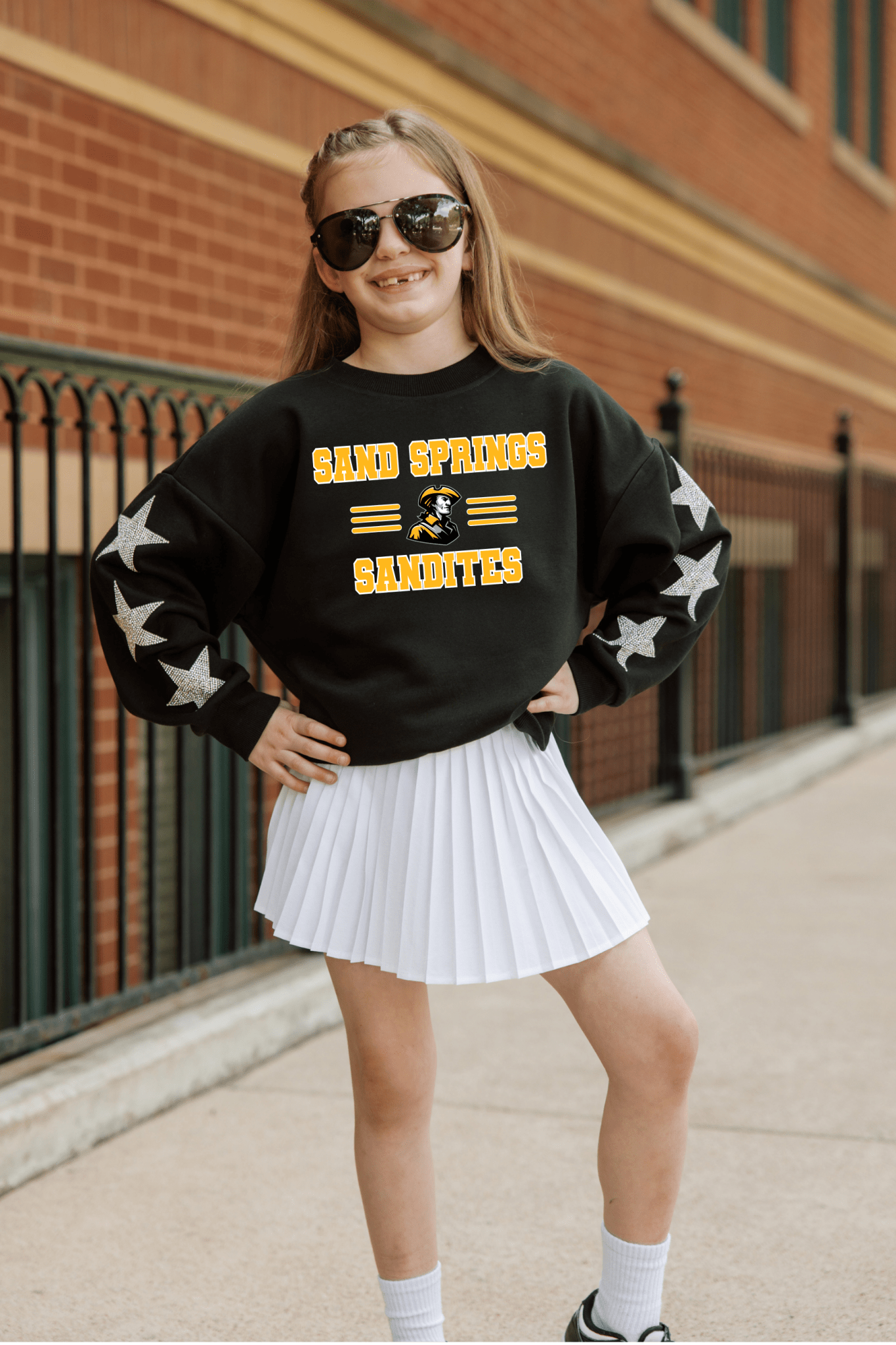 SAND SPRINGS SANDITES YOUTH EMBELLISHED STAR SLEEVE CREWNECK SWEATSHIRT - The Club