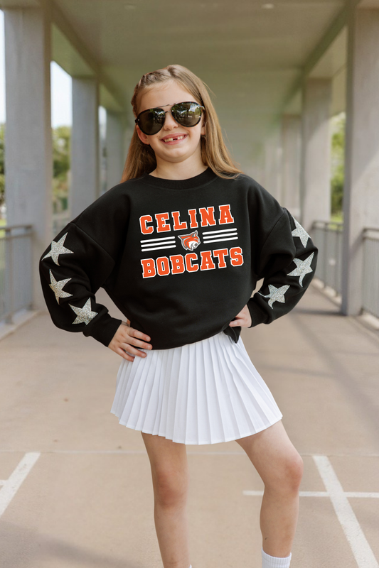 CELINA BOBCATS YOUTH EMBELLISHED STAR SLEEVE CREWNECK SWEATSHIRT