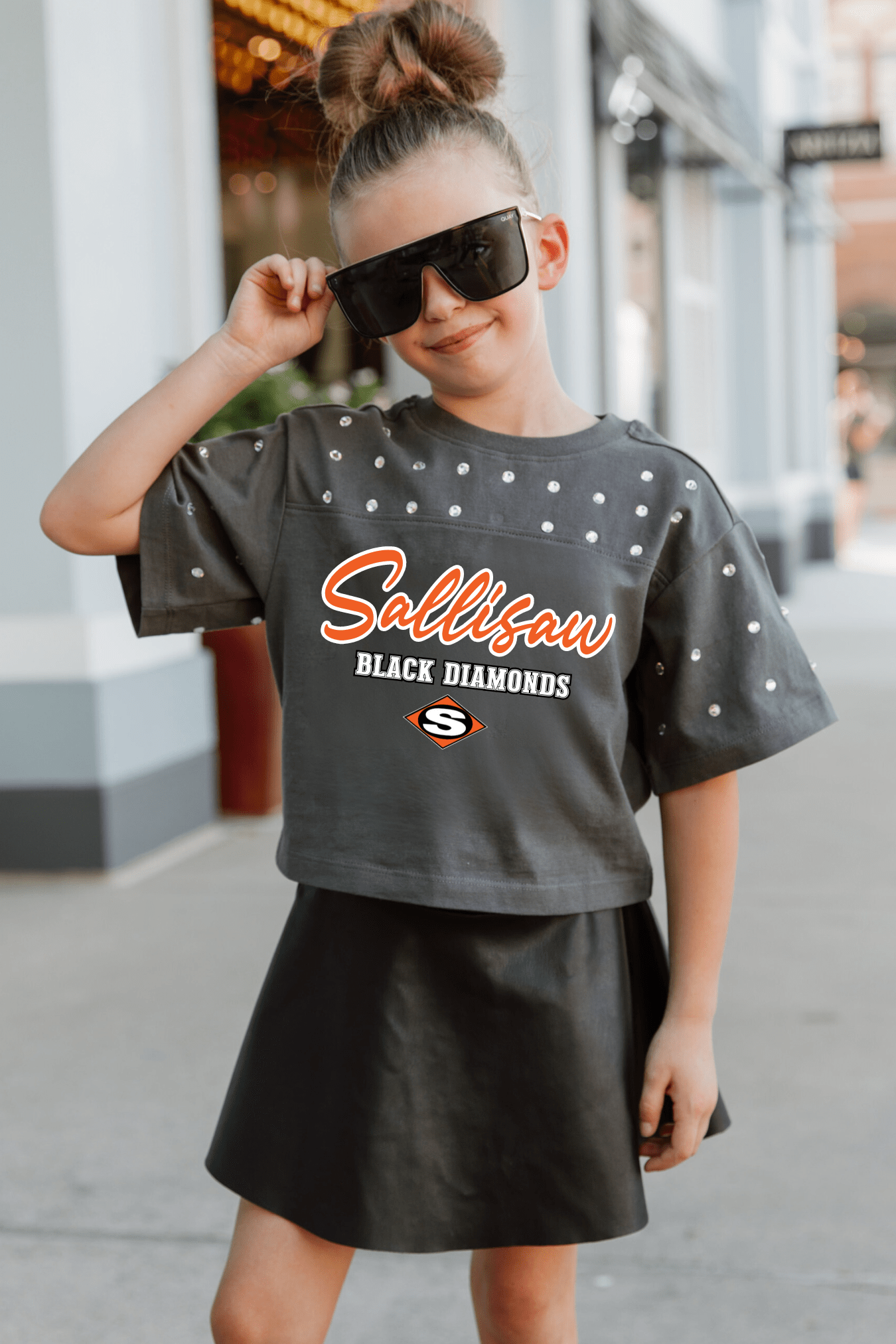 MATCH YOUR MINI - BLACK DIAMOND SPARKLE CROP TEE YOUTH - The Club