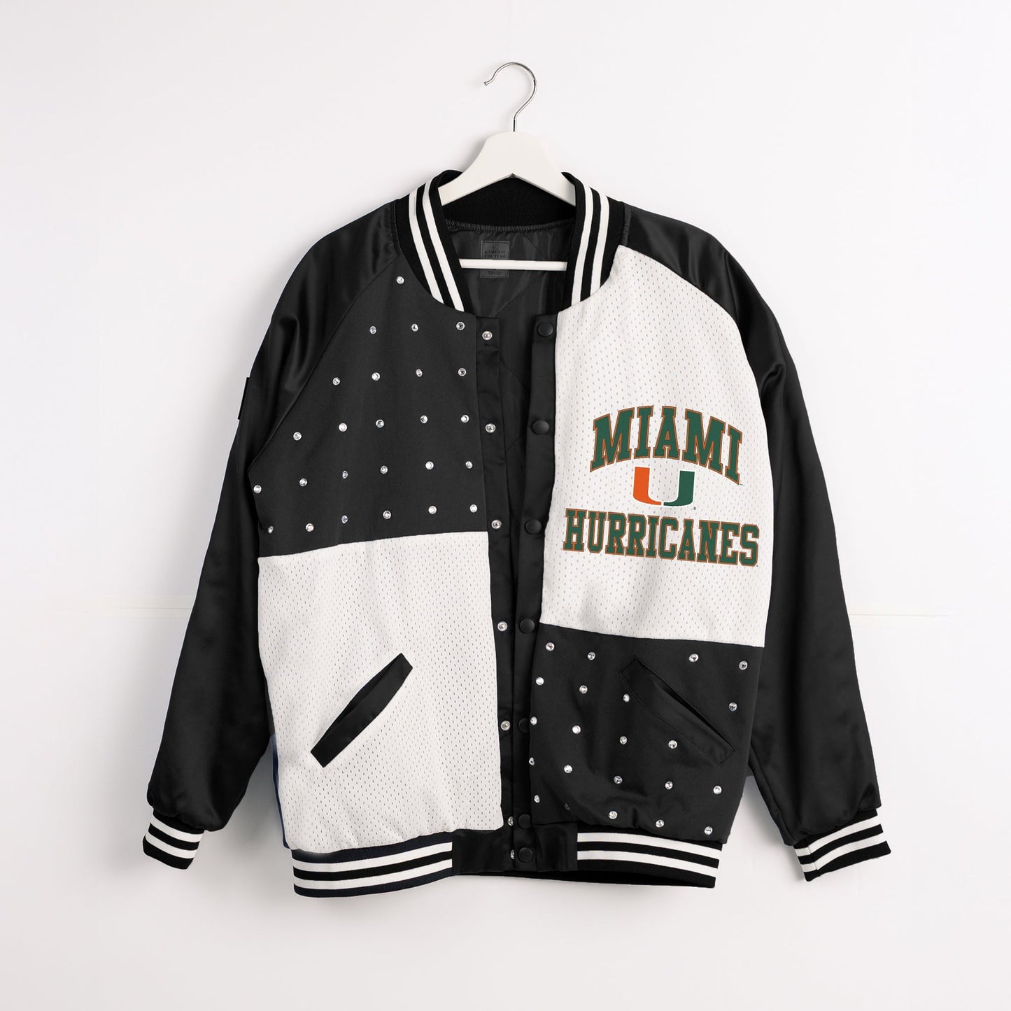 MIAMI HURRICANES REFINED RIVALRY THROWBACK VARSITY BOMBER JACKET
