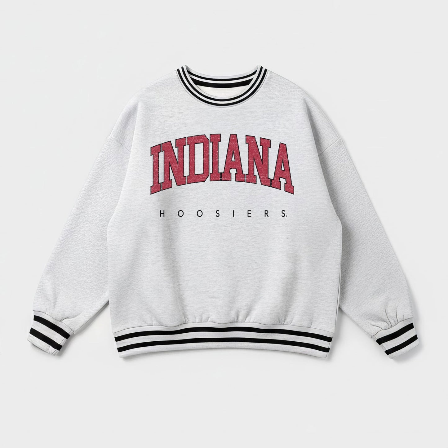 INDIANA HOOSIERS EASY ENERGY CREW FLEECE RINGER STRIPE SWEATSHIRT