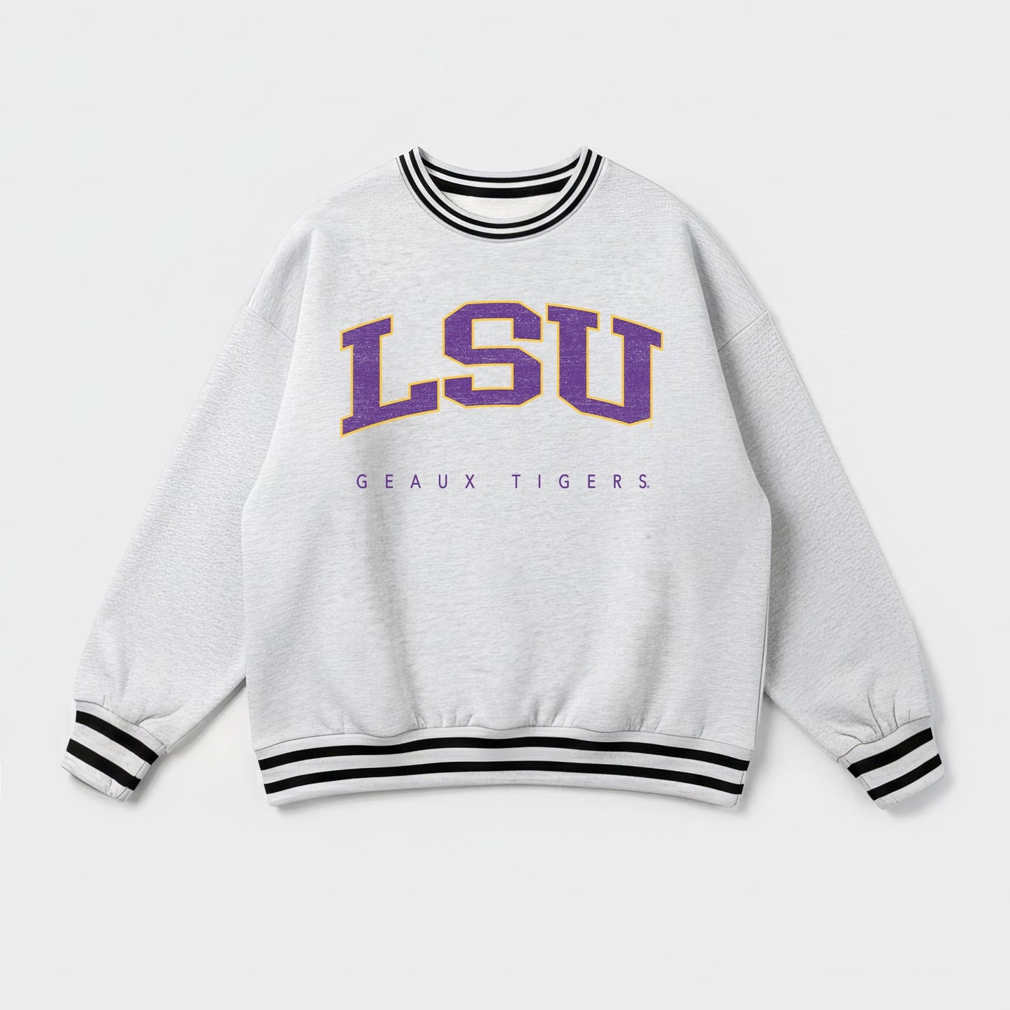 LSU TIGERS EASY ENERGY CREW FLEECE RINGER STRIPE SWEATSHIRT