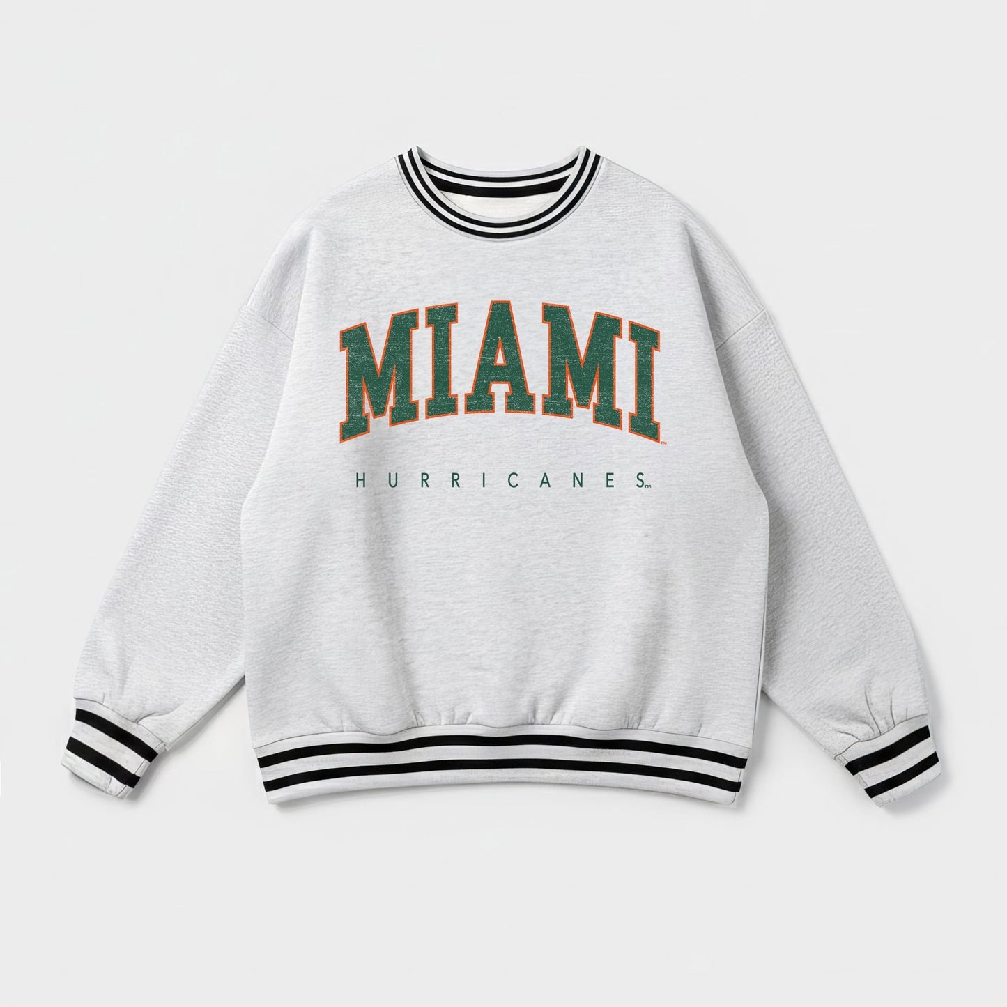 MIAMI HURRICANES EASY ENERGY CREW FLEECE RINGER STRIPE SWEATSHIRT