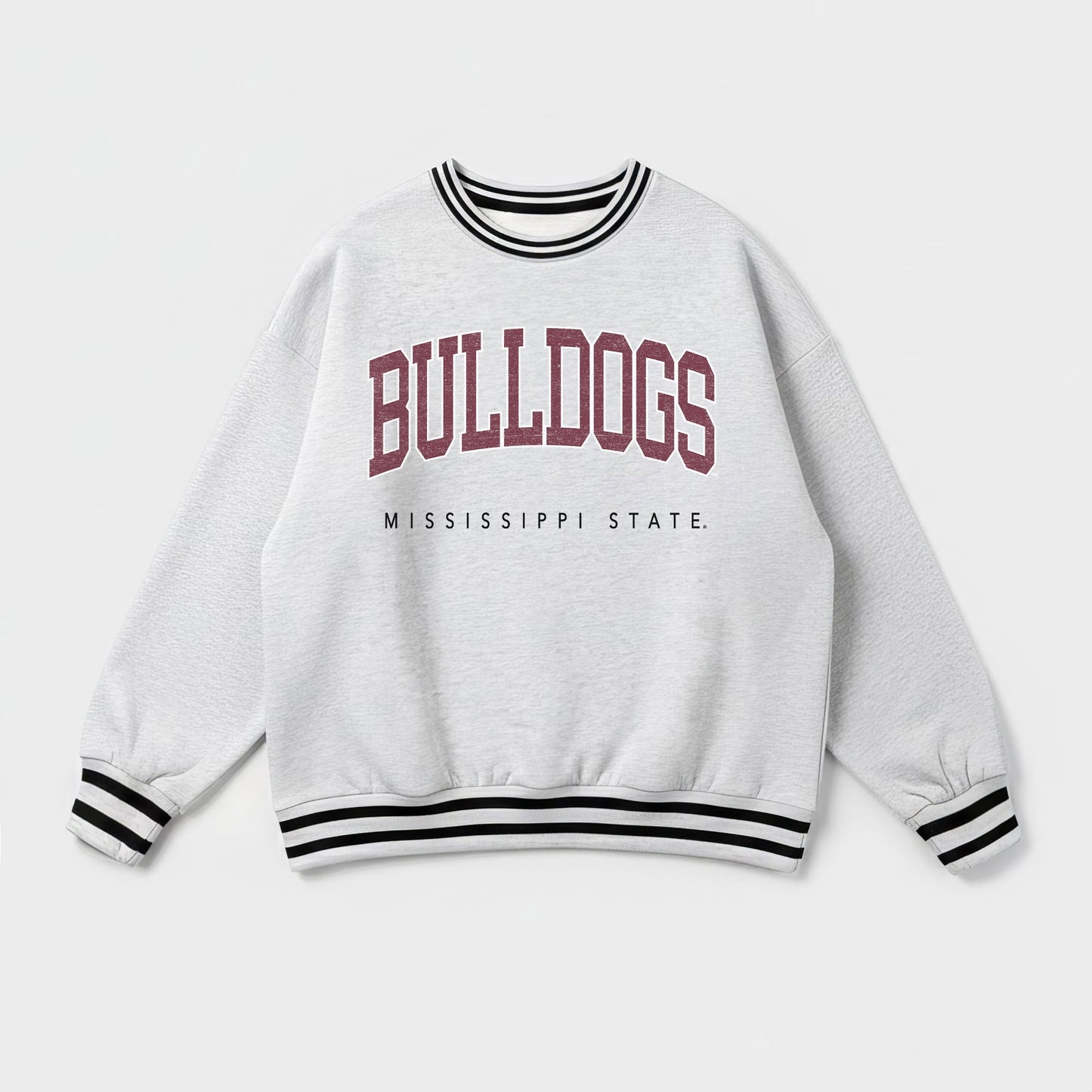 MISSISSIPPI STATE BULLDOGS EASY ENERGY CREW FLEECE RINGER STRIPE SWEATSHIRT