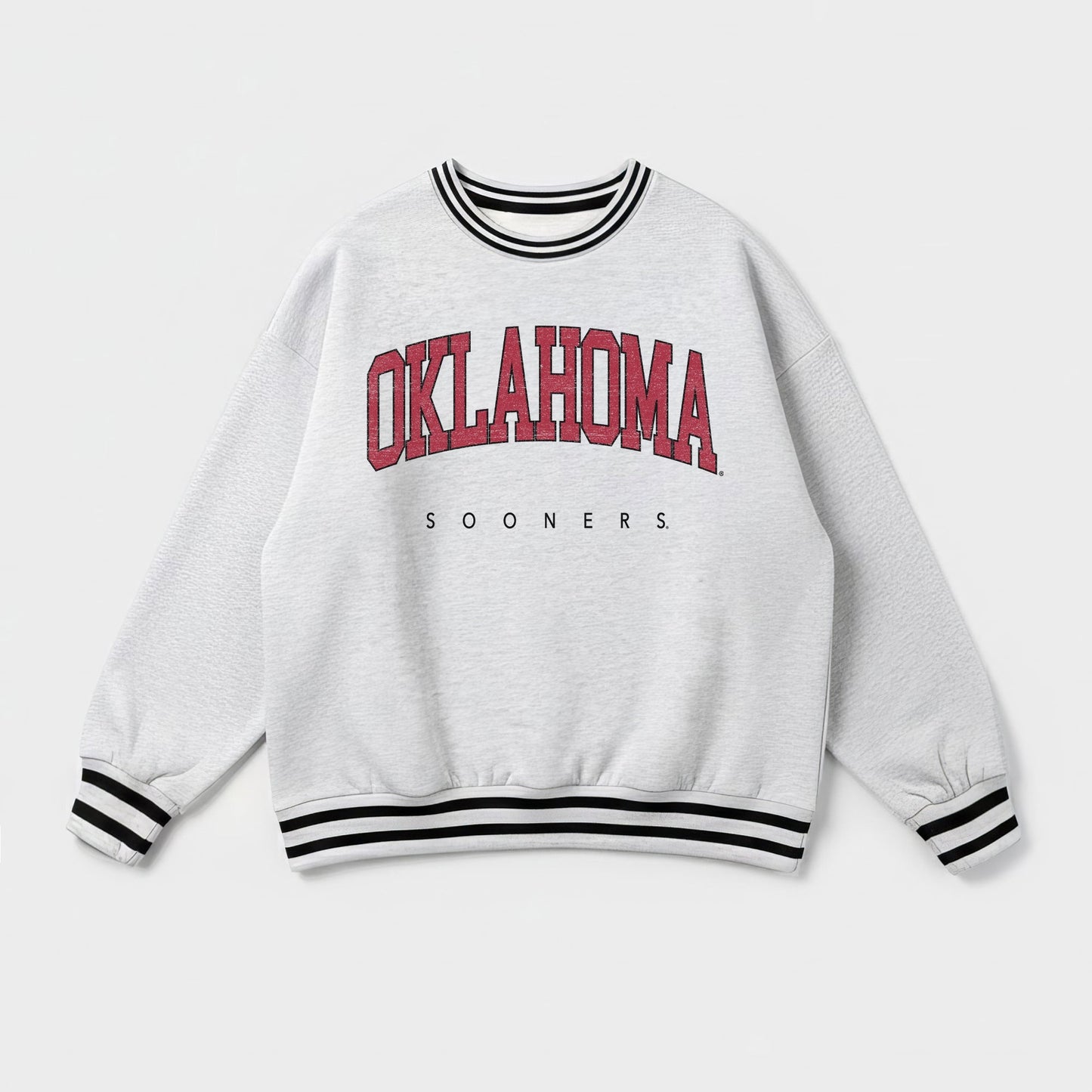 OKLAHOMA SOONERS EASY ENERGY CREW FLEECE RINGER STRIPE SWEATSHIRT