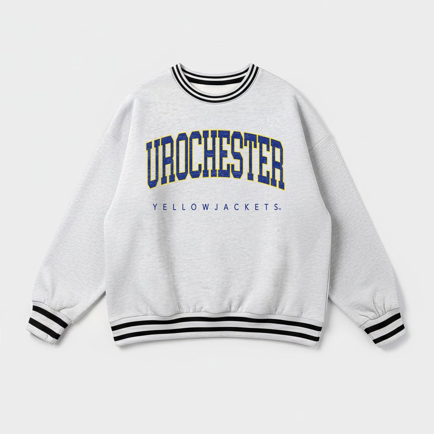 ROCHESTER YELLOWJACKETS EASY ENERGY CREW FLEECE RINGER STRIPE SWEATSHIRT