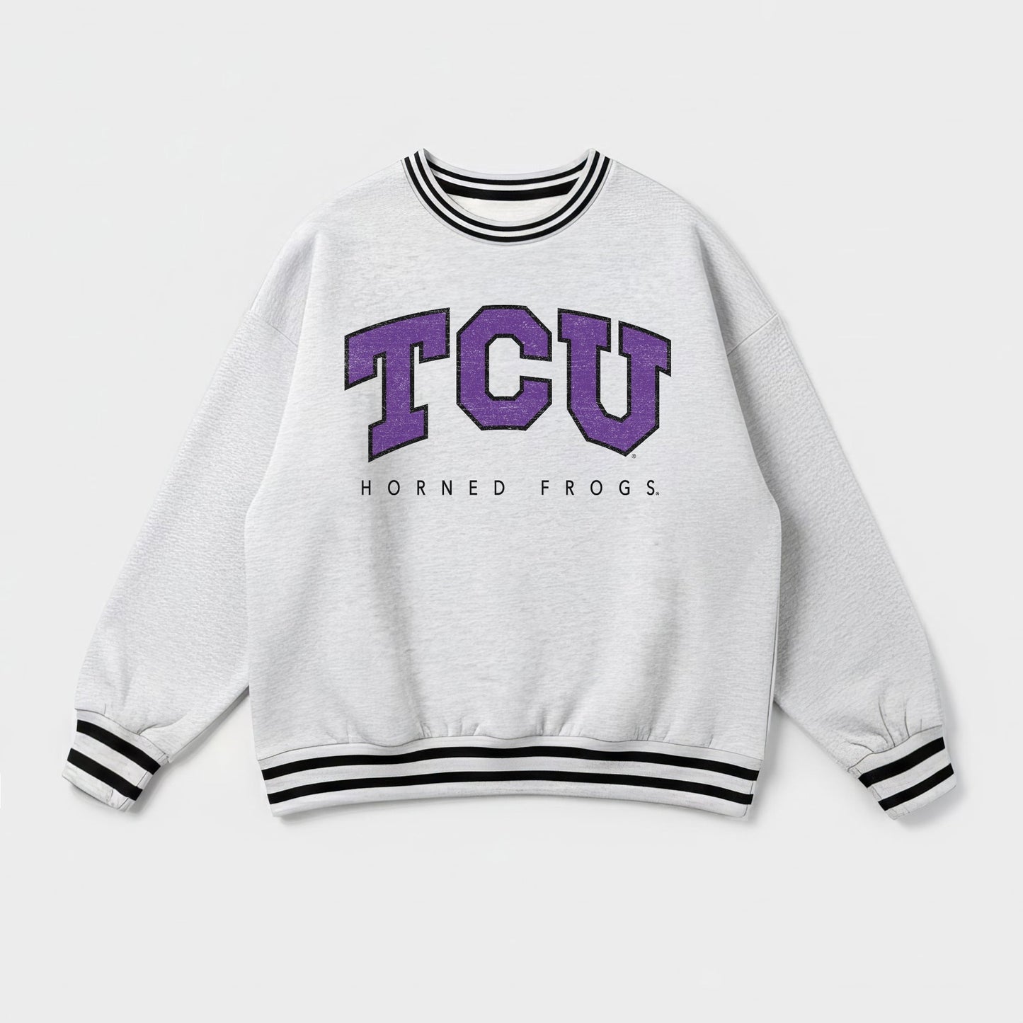TCU HORNED FROGS EASY ENERGY CREW FLEECE RINGER STRIPE SWEATSHIRT
