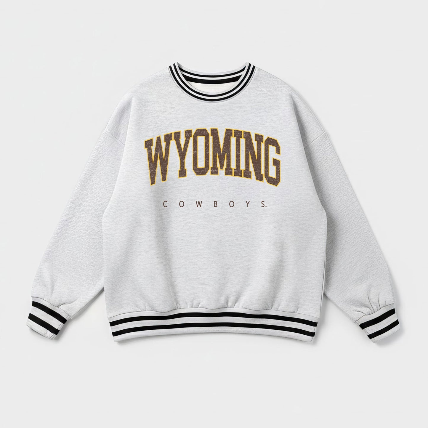 WYOMING COWBOYS EASY ENERGY CREW FLEECE RINGER STRIPE SWEATSHIRT
