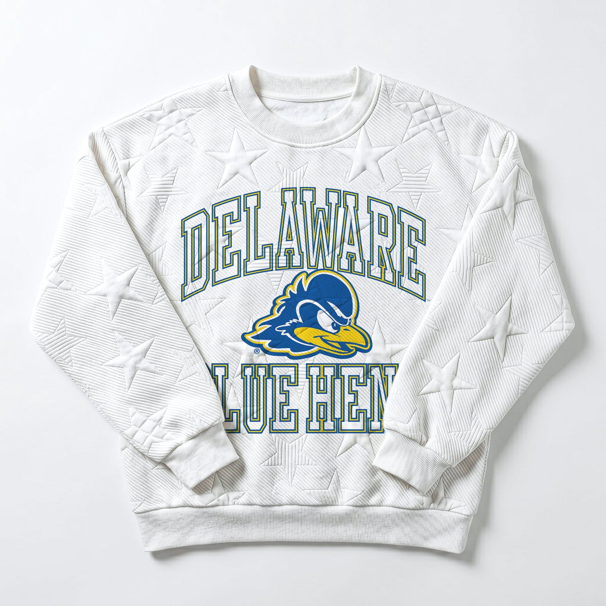 DELAWARE BLUE HENS BIG PLAY ENERGY EMBOSSED STAR CREWNECK