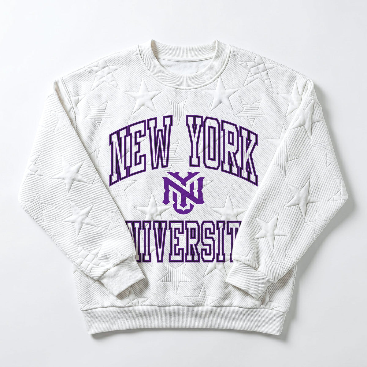 NEW YORK UNIVERSITY VIOLETS BIG PLAY ENERGY EMBOSSED STAR CREWNECK