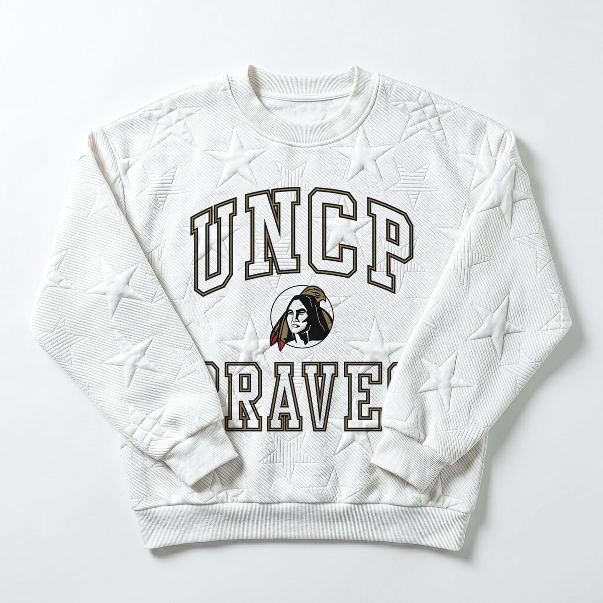 UNC AT PEMBROKE BRAVES BIG PLAY ENERGY EMBOSSED STAR CREWNECK