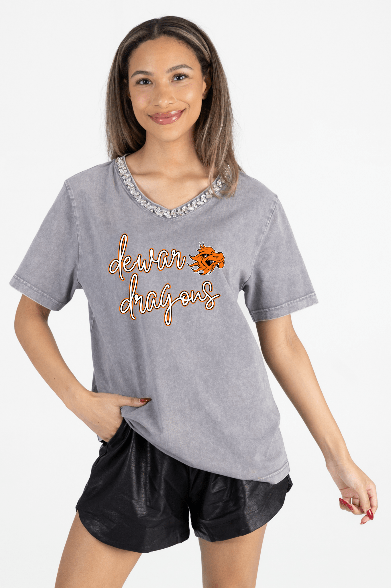 DEWAR DRAGONS RHINESTONE V - NECK TEE - The Club