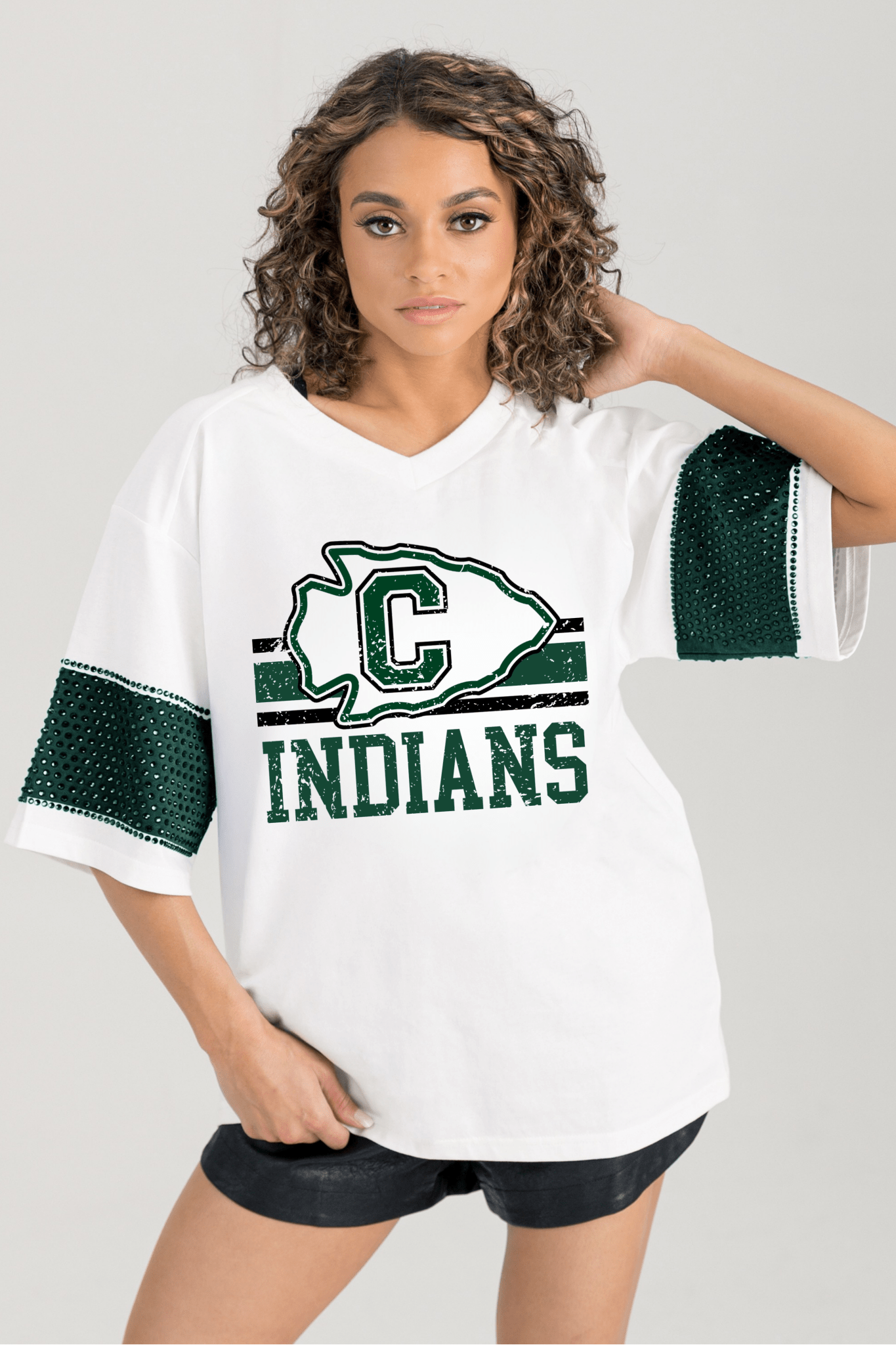 CATOOSA INDIANS VARSITY RHINESTONE STRIPE TEE - The Club