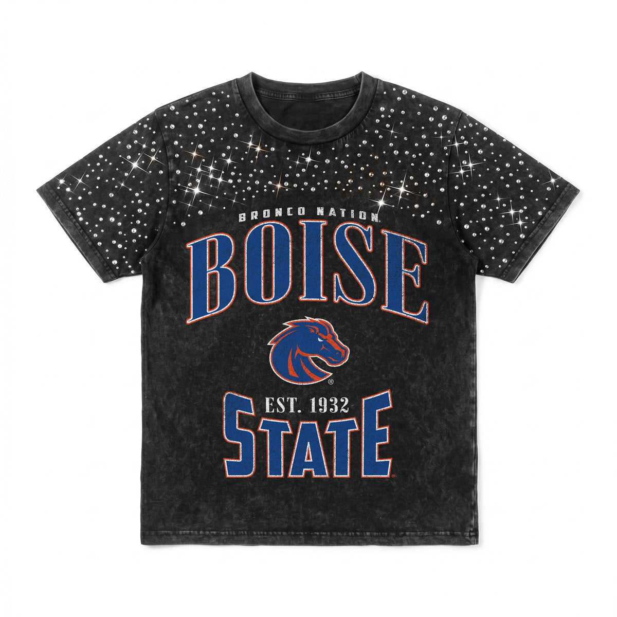 BOISE STATE BRONCOS IN THE ZONE VINTAGE WASH RHINESTONE TEE