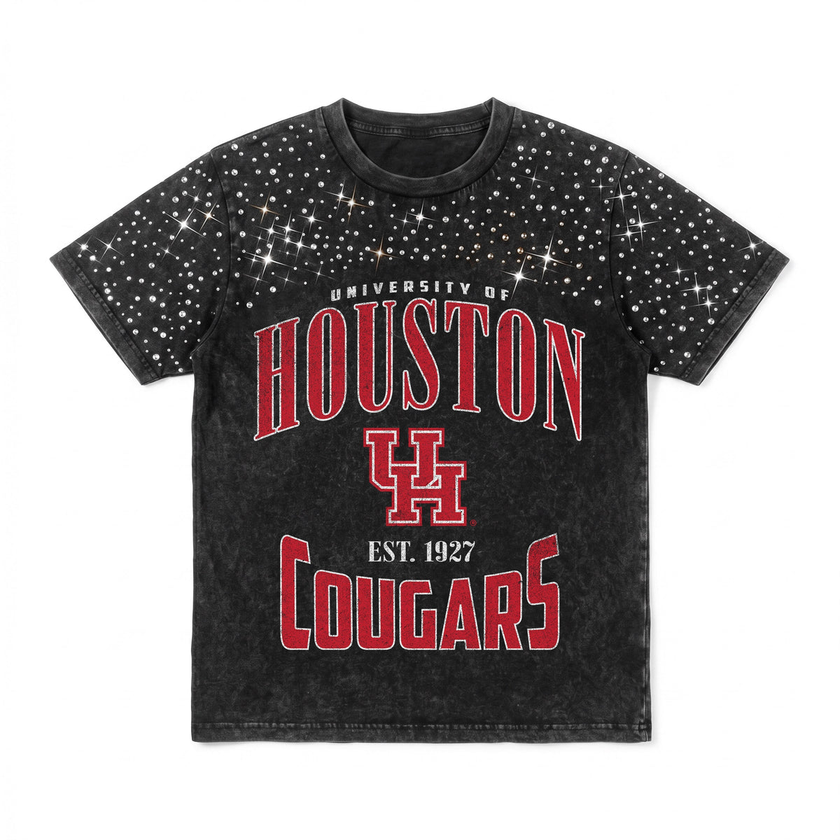 HOUSTON COUGARS IN THE ZONE VINTAGE WASH RHINESTONE TEE