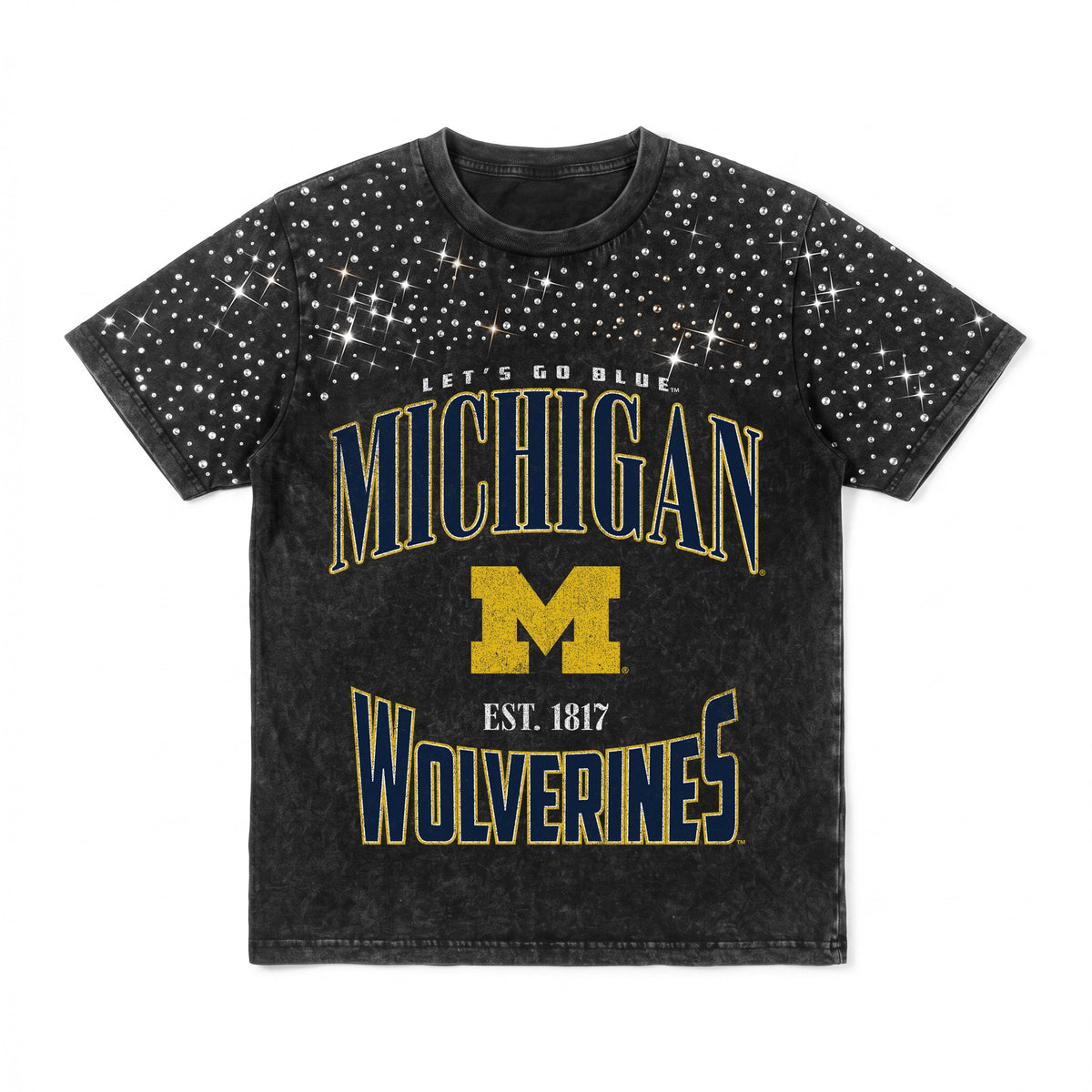 MICHIGAN WOLVERINES IN THE ZONE VINTAGE WASH RHINESTONE TEE