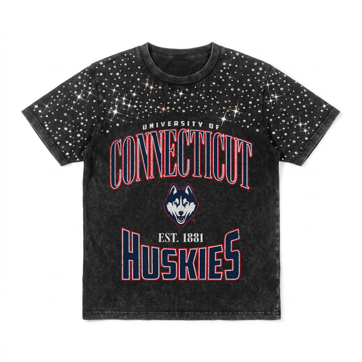 UCONN HUSKIES IN THE ZONE VINTAGE WASH RHINESTONE TEE