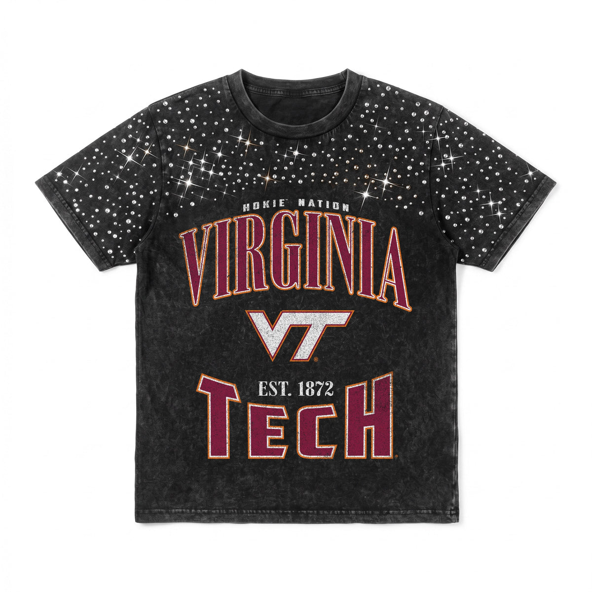 VIRGINIA TECH HOKIES IN THE ZONE VINTAGE WASH RHINESTONE TEE