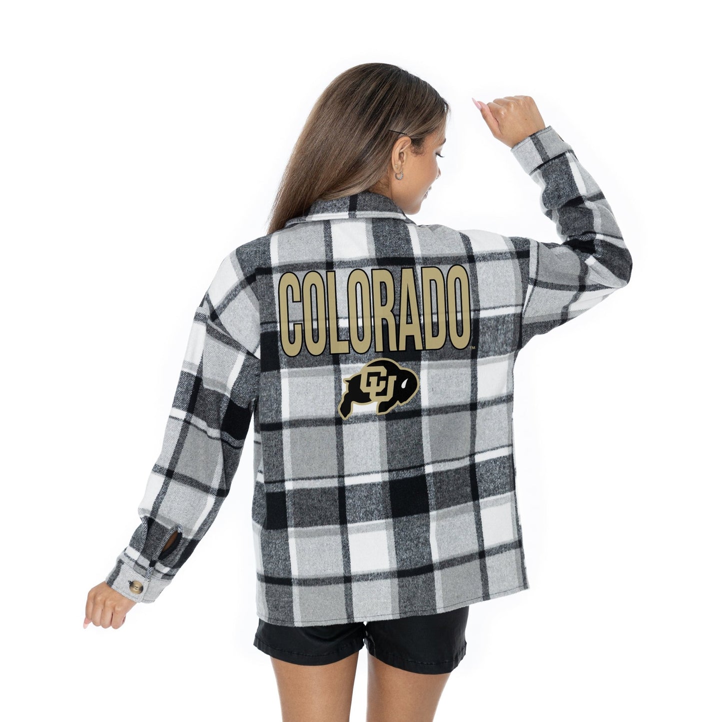 COLORADO BUFFALOES MAD FOR PLAID LONG SLEEVE BRUSHED PLAID OVERSHIRT WITH LAPEL COLLAR, BUTTON CLOSURE, AND CUFF DETAIL - The Club