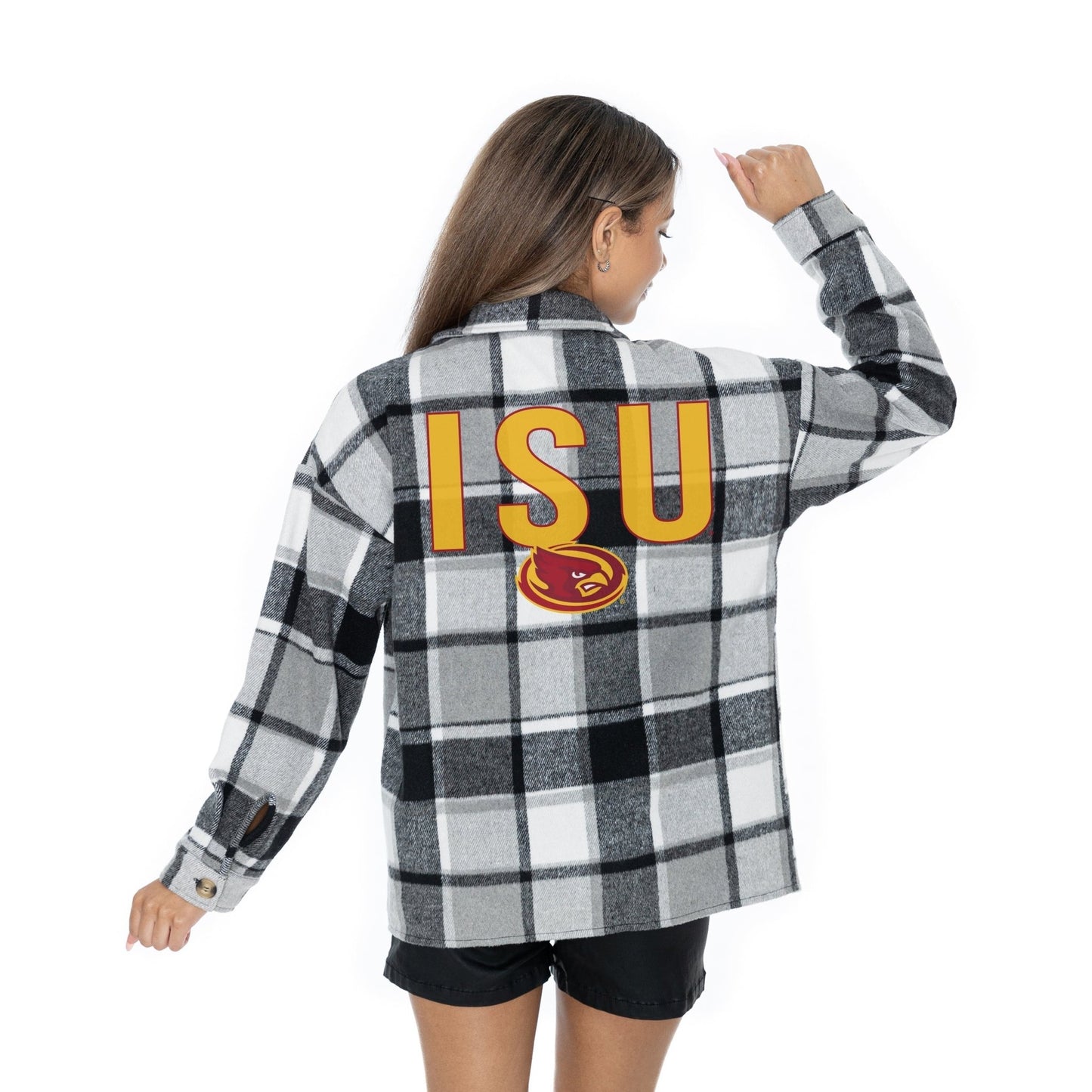 IOWA STATE CYCLONES MAD FOR PLAID LONG SLEEVE BRUSHED PLAID OVERSHIRT WITH LAPEL COLLAR, BUTTON CLOSURE, AND CUFF DETAIL - The Club