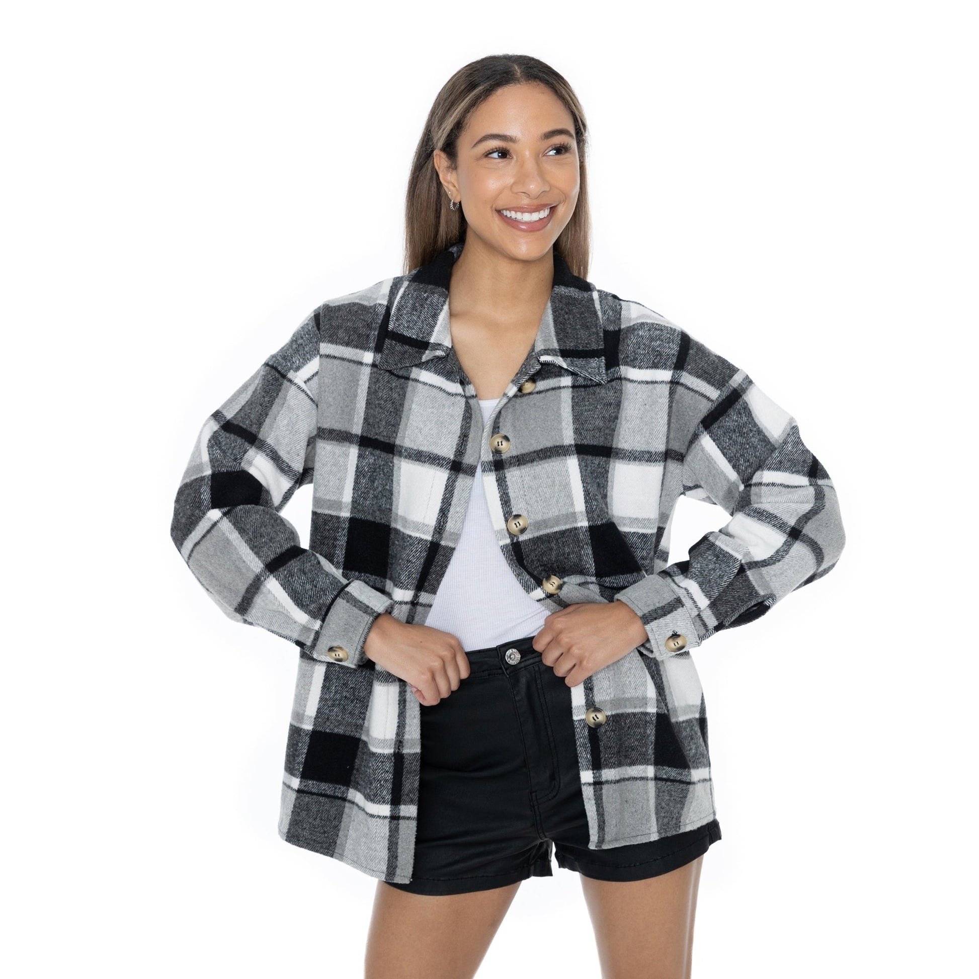 MIAMI HURRICANES MAD FOR PLAID LONG SLEEVE BRUSHED PLAID OVERSHIRT WITH LAPEL COLLAR, BUTTON CLOSURE, AND CUFF DETAIL - The Club