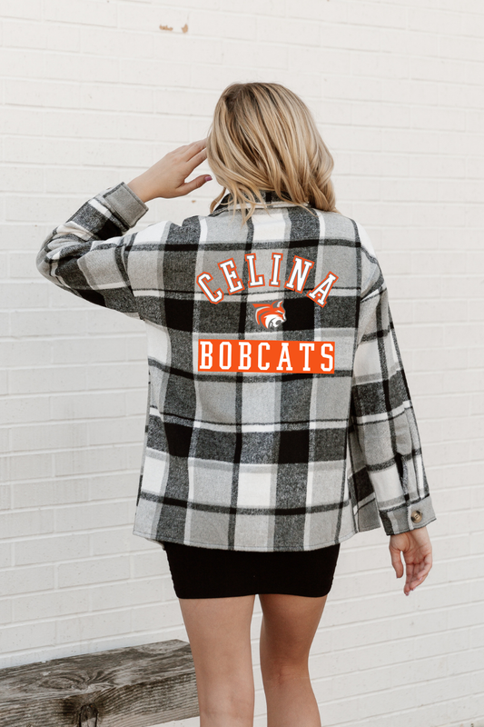 CELINA BOBCATS ADULT PLAID SHACKET