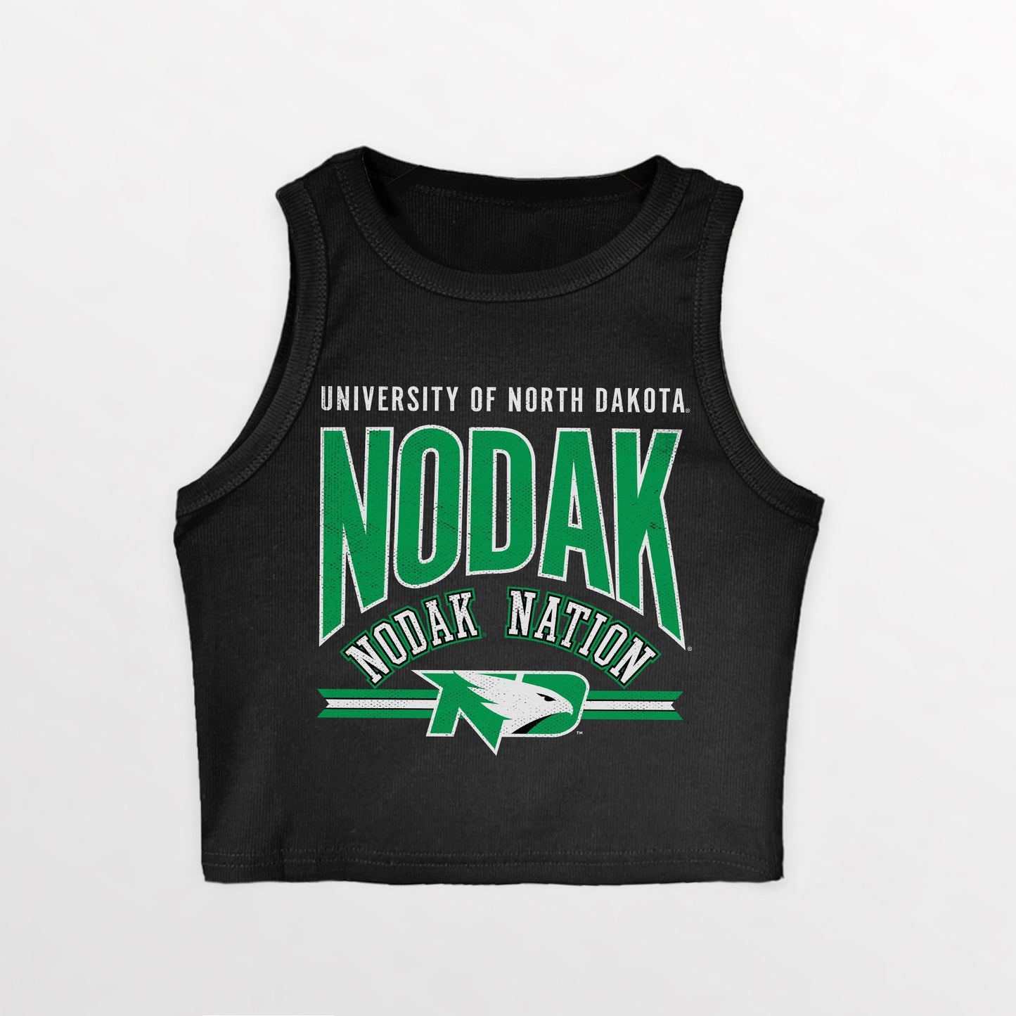 NORTH DAKOTA FIGHTING HAWKS MIC DROP ESSENTIAL RIBBED CROP TANK