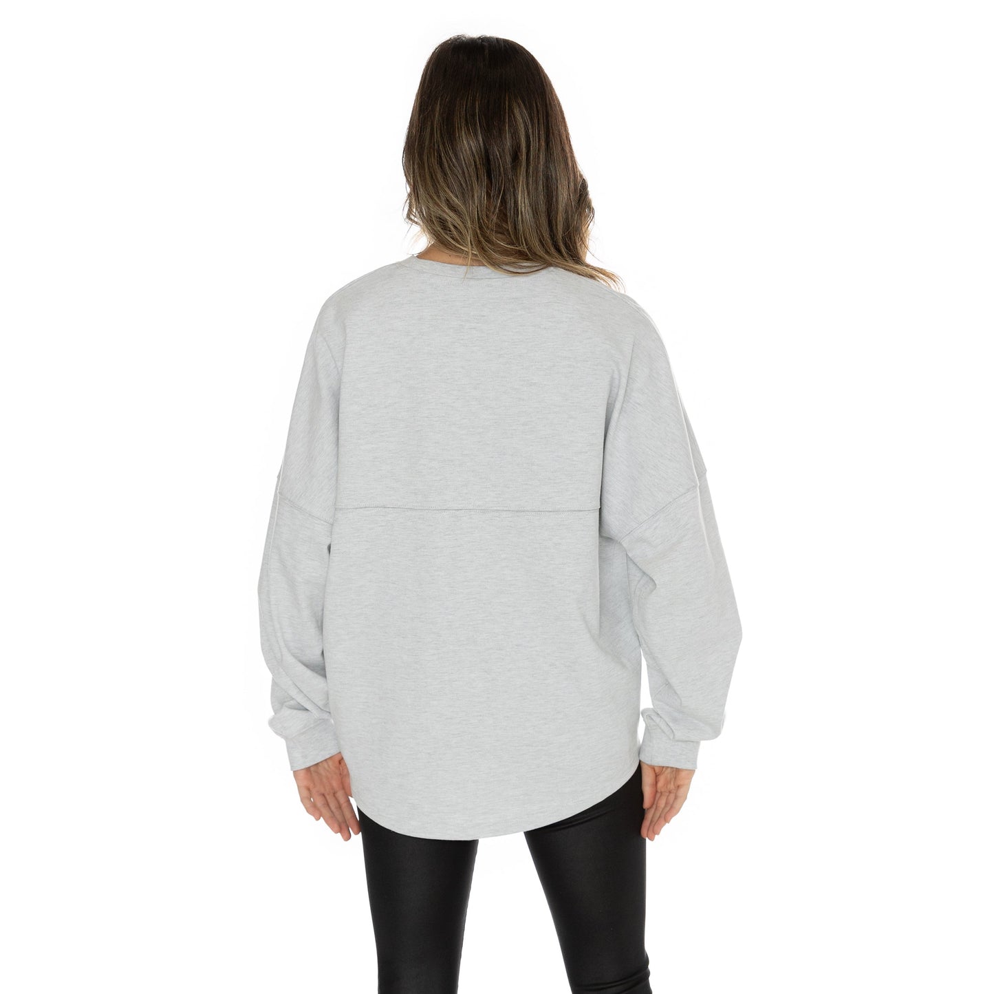 OHIO STATE BUCKEYES FIGHTING SPIRIT RELAXED FIT HEATHERED LONG SLEEVE FRENCH TERRY PULLOVER WITH RIBBED CUFF AND NECKLINE DETAIL