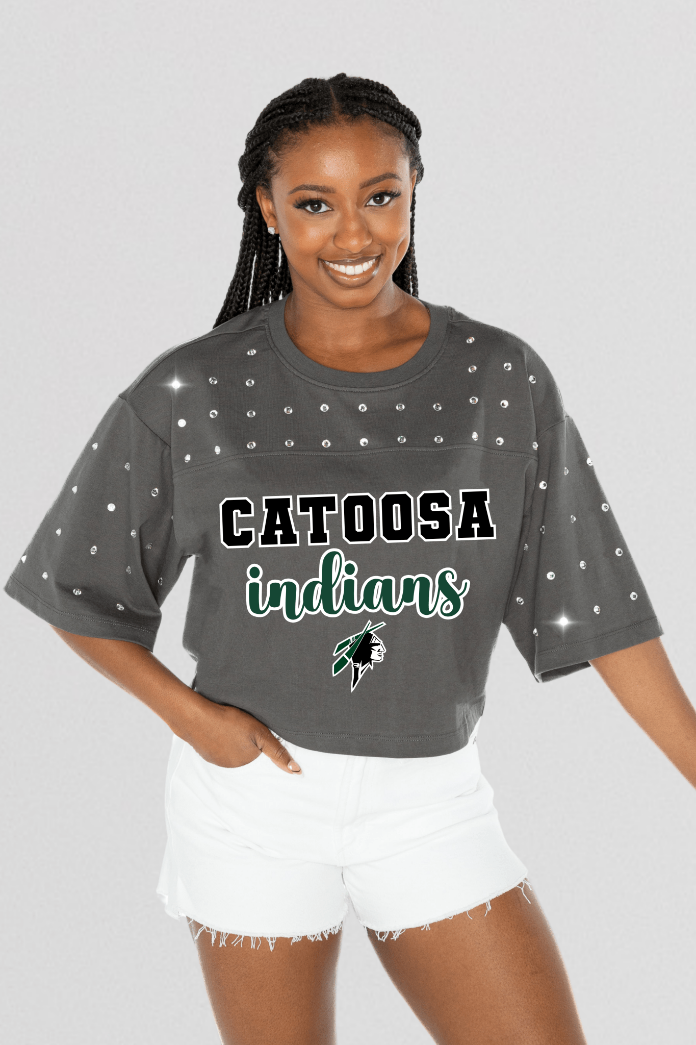 CATOOSA INDIANS RHINESTONE MID - CROP TEE - The Club