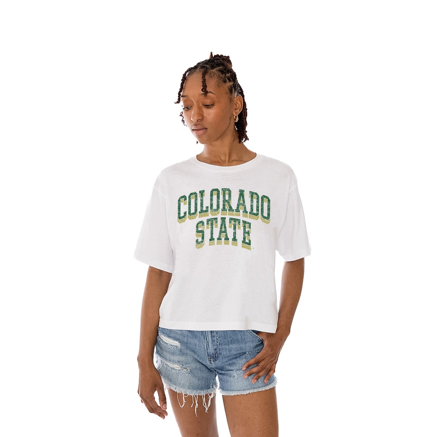 COLORADO STATE RAMS CLAIM TO FAME WOMEN'S MIDI-LENGTH, BOXY FIT CROPPED TEE WITH DROP SHOULDER SLEEVE