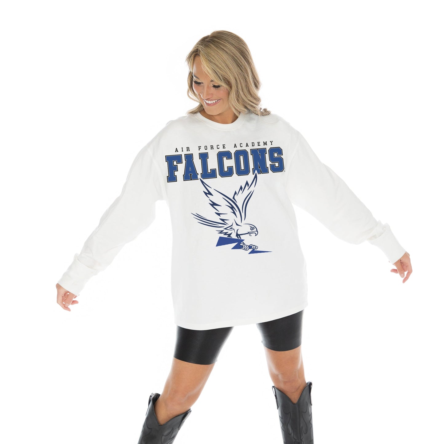 AIR FORCE FALCONS BIG GOALS OVERSIZED MIDWEIGHT LONG SLEEVE TEE WITH RIBBED NECKLINE AND CUFFS