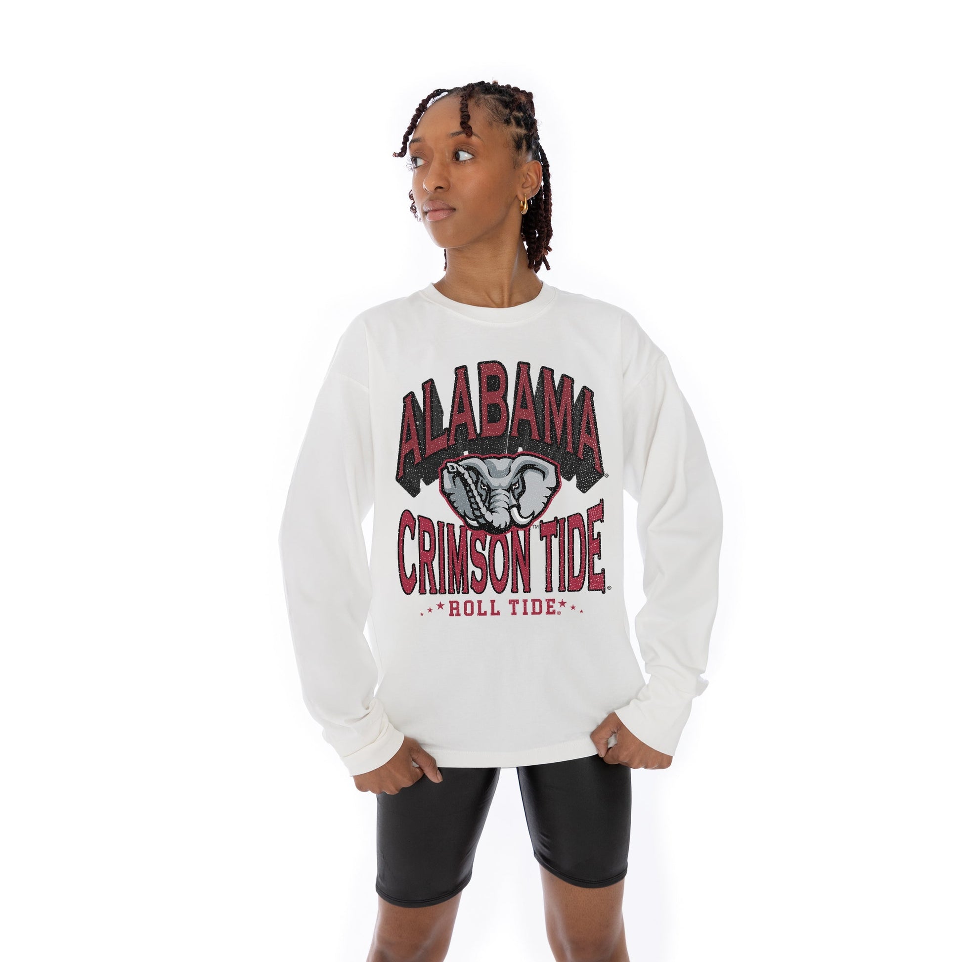 ALABAMA CRIMSON TIDE TIME OUT OVERSIZED MIDWEIGHT LONG SLEEVE TEE WITH RIBBED NECKLINE AND CUFFS
