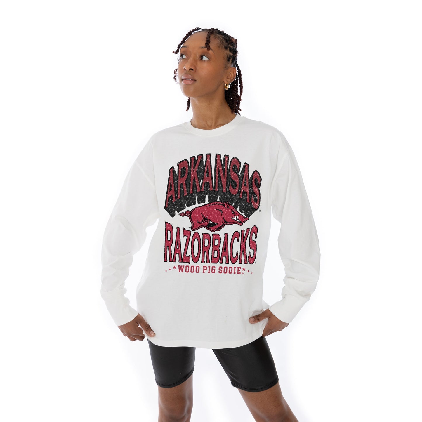 ARKANSAS RAZORBACKS TIME OUT OVERSIZED MIDWEIGHT LONG SLEEVE TEE WITH RIBBED NECKLINE AND CUFFS