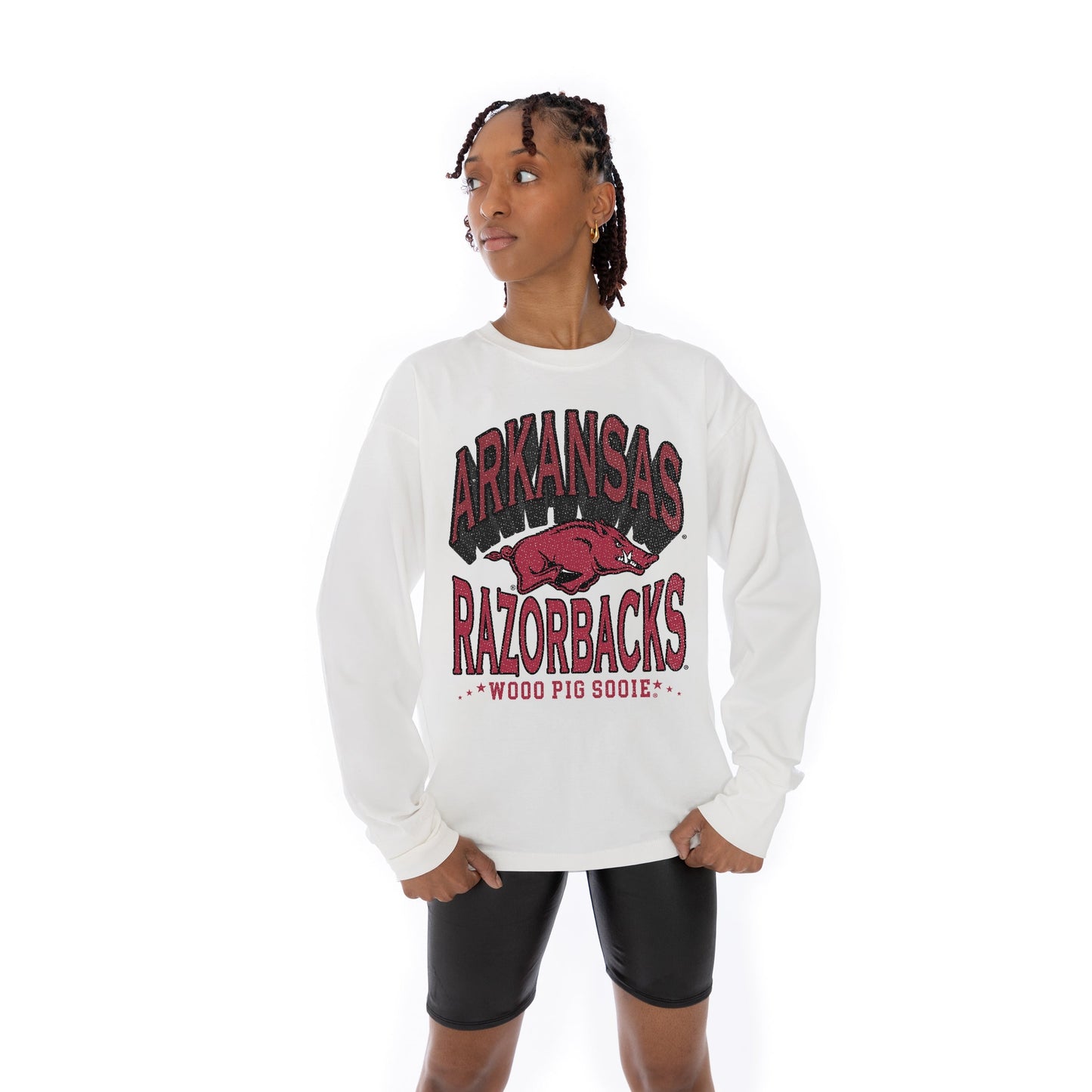 ARKANSAS RAZORBACKS TIME OUT OVERSIZED MIDWEIGHT LONG SLEEVE TEE WITH RIBBED NECKLINE AND CUFFS