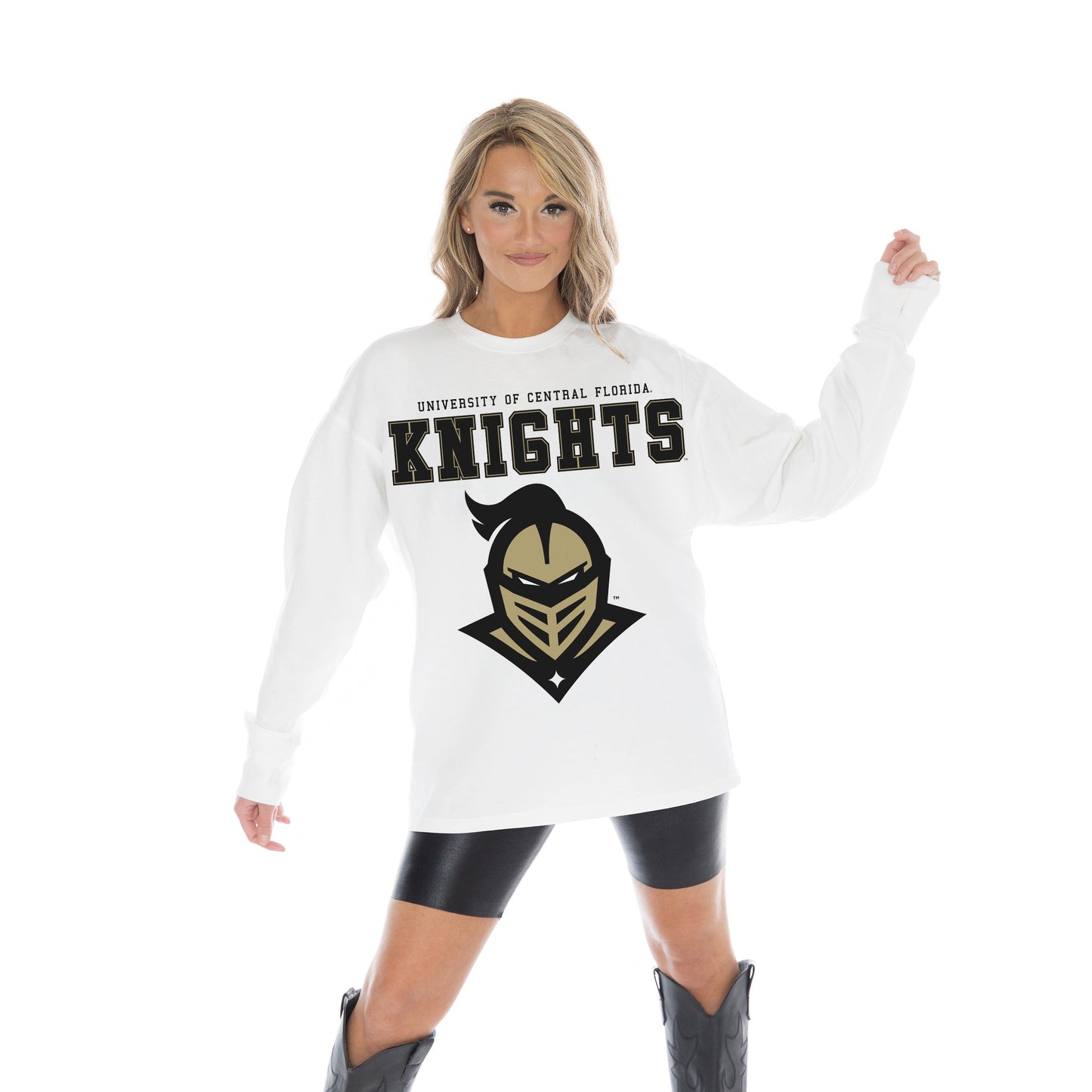 CENTRAL FLORIDA KNIGHTS BIG GOALS OVERSIZED MIDWEIGHT LONG SLEEVE TEE WITH RIBBED NECKLINE AND CUFFS