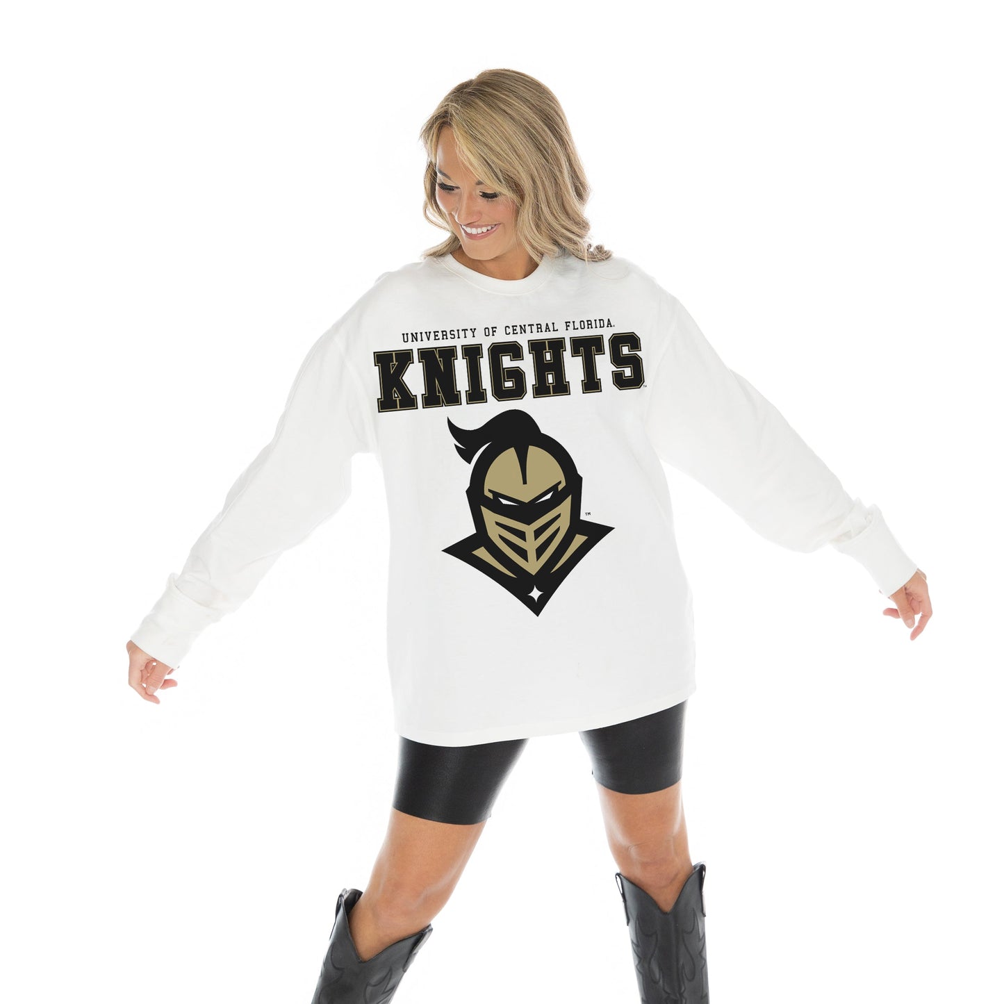 CENTRAL FLORIDA KNIGHTS BIG GOALS OVERSIZED MIDWEIGHT LONG SLEEVE TEE WITH RIBBED NECKLINE AND CUFFS