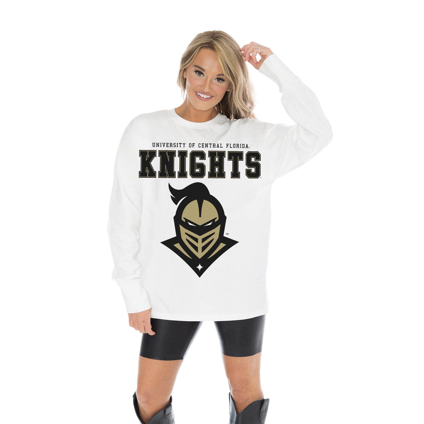 CENTRAL FLORIDA KNIGHTS BIG GOALS OVERSIZED MIDWEIGHT LONG SLEEVE TEE WITH RIBBED NECKLINE AND CUFFS