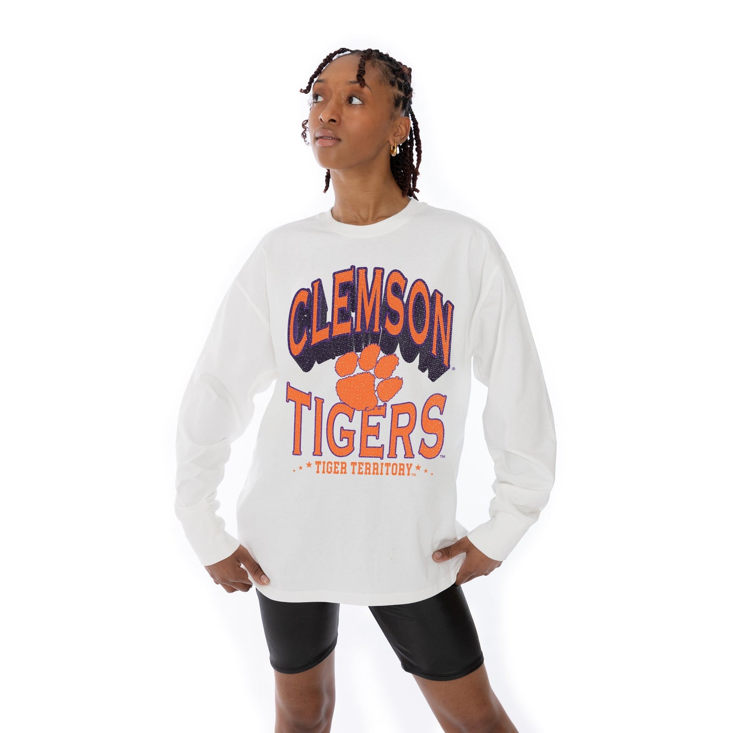 CLEMSON TIGERS TIME OUT OVERSIZED MIDWEIGHT LONG SLEEVE TEE WITH RIBBED NECKLINE AND CUFFS