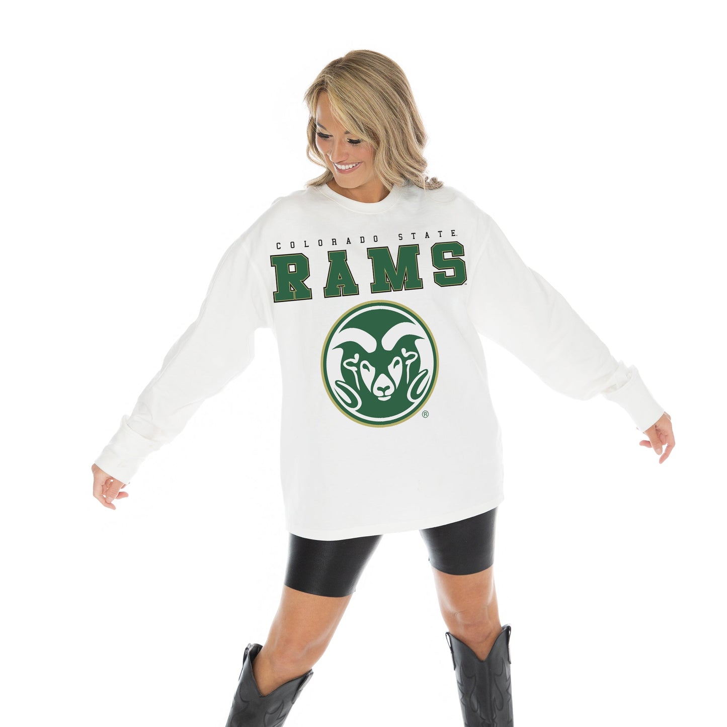 COLORADO STATE RAMS BIG GOALS OVERSIZED MIDWEIGHT LONG SLEEVE TEE WITH RIBBED NECKLINE AND CUFFS