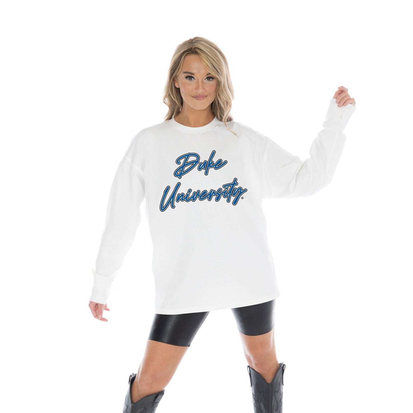 DUKE BLUE DEVILS CLASSIC COMEBACK OVERSIZED MIDWEIGHT LONG SLEEVE TEE WITH RIBBED NECKLINE AND CUFFS