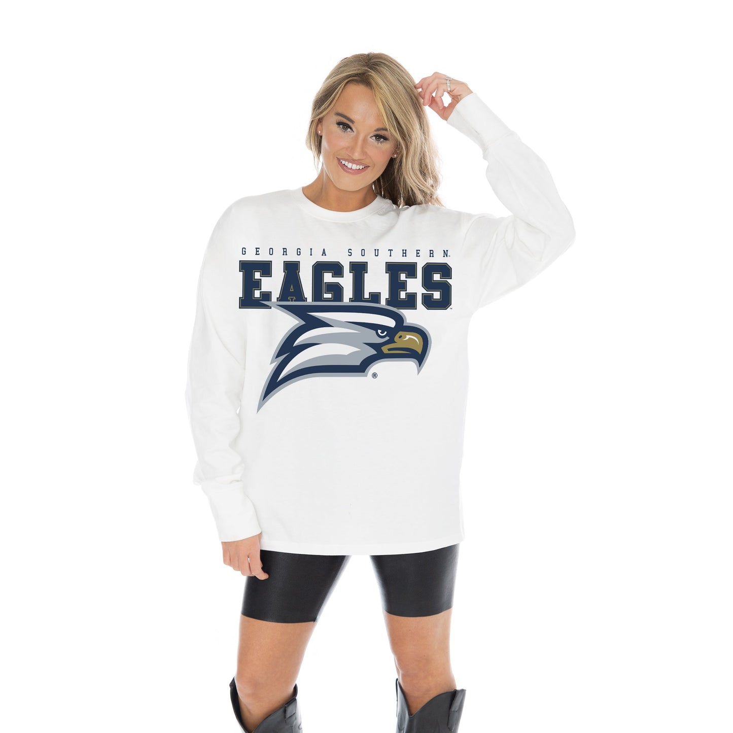 GEORGIA SOUTHERN EAGLES BIG GOALS OVERSIZED MIDWEIGHT LONG SLEEVE TEE WITH RIBBED NECKLINE AND CUFFS