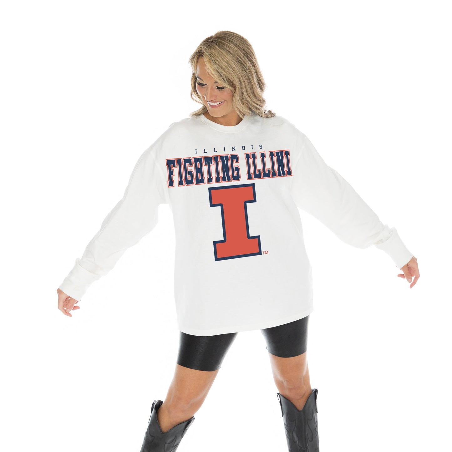ILLINOIS FIGHTING ILLINI BIG GOALS OVERSIZED MIDWEIGHT LONG SLEEVE TEE WITH RIBBED NECKLINE AND CUFFS