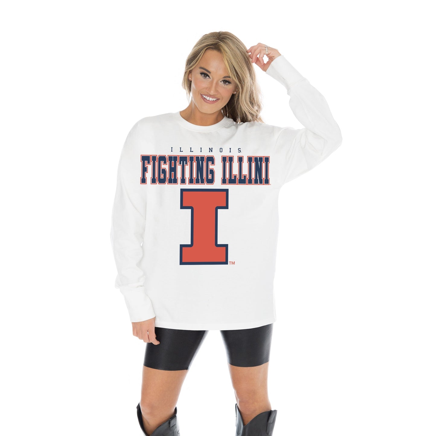 ILLINOIS FIGHTING ILLINI BIG GOALS OVERSIZED MIDWEIGHT LONG SLEEVE TEE WITH RIBBED NECKLINE AND CUFFS