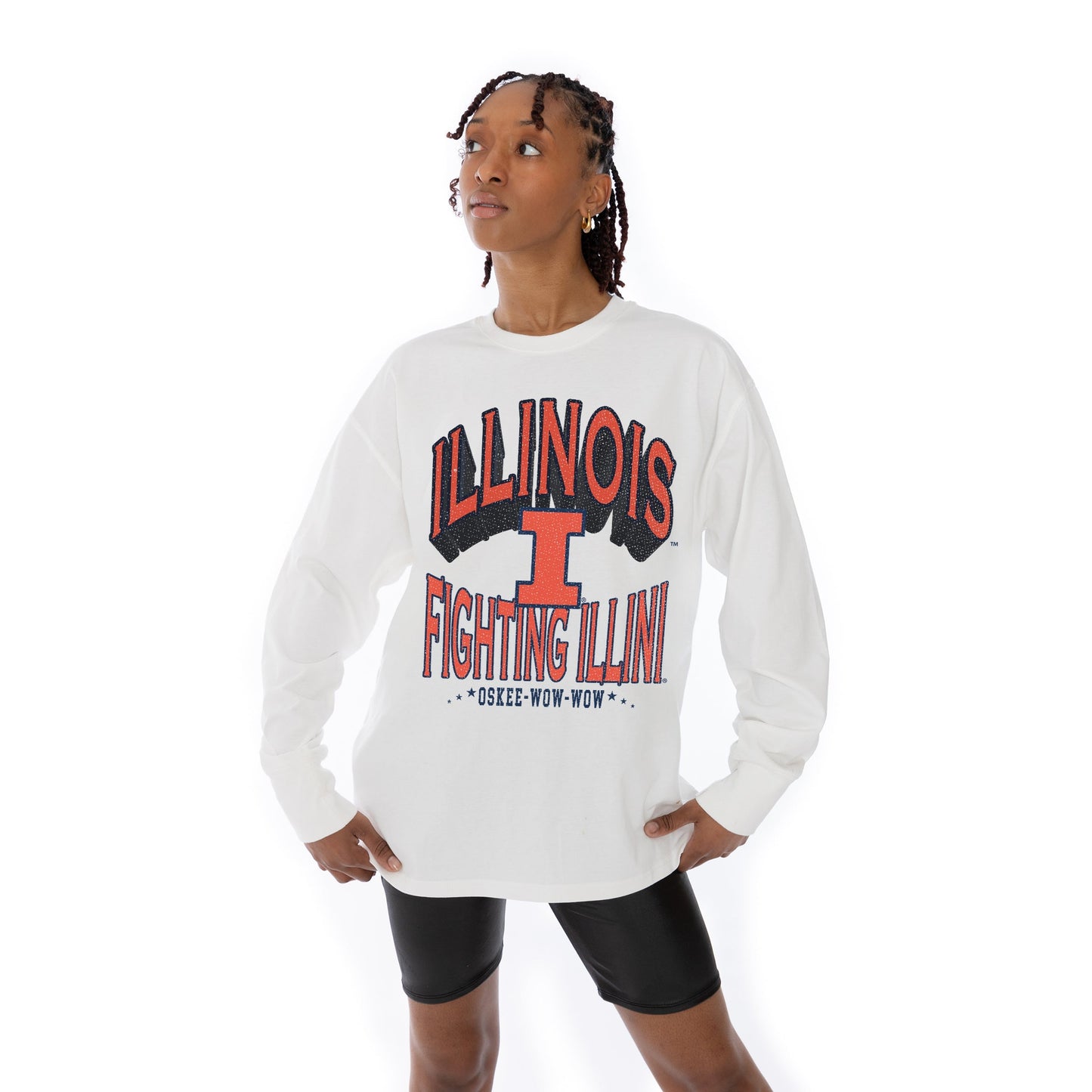 ILLINOIS FIGHTING ILLINI TIME OUT OVERSIZED MIDWEIGHT LONG SLEEVE TEE WITH RIBBED NECKLINE AND CUFFS
